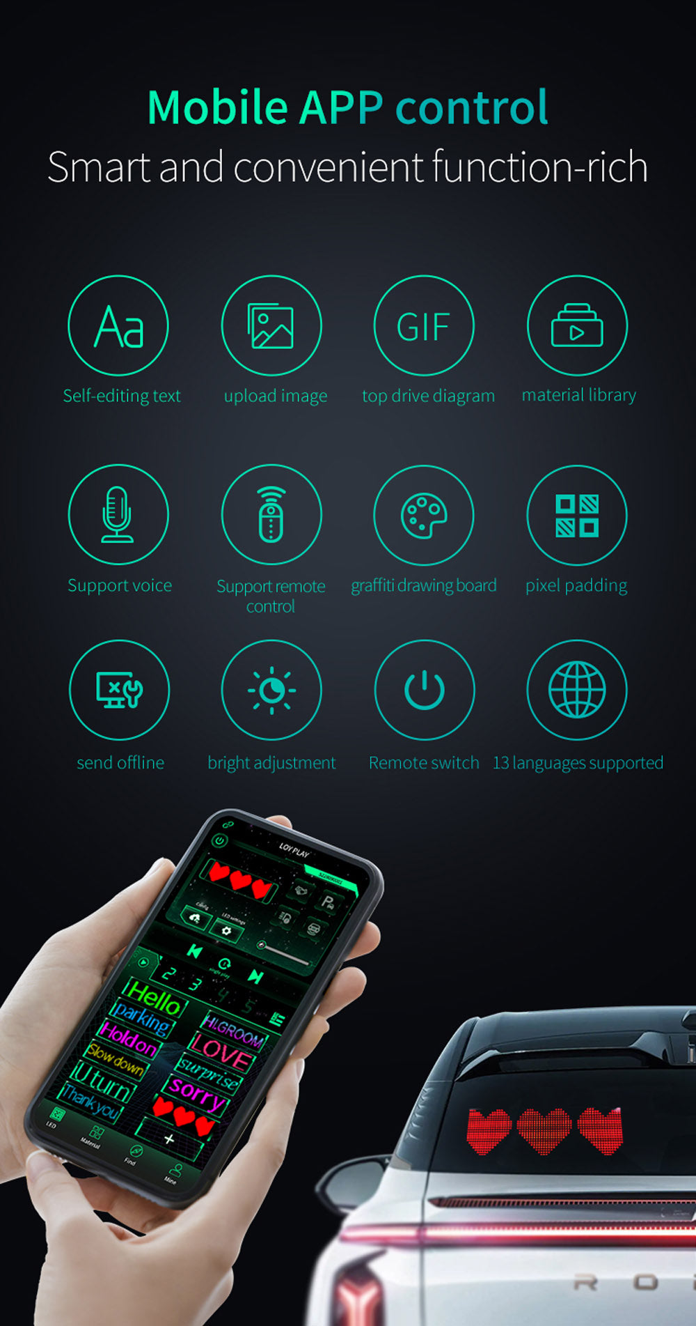 CRONY K6 35-11Cm K7  500*110mm K12 120-600mm Car remote control DIY display   LED Advertising Display Board