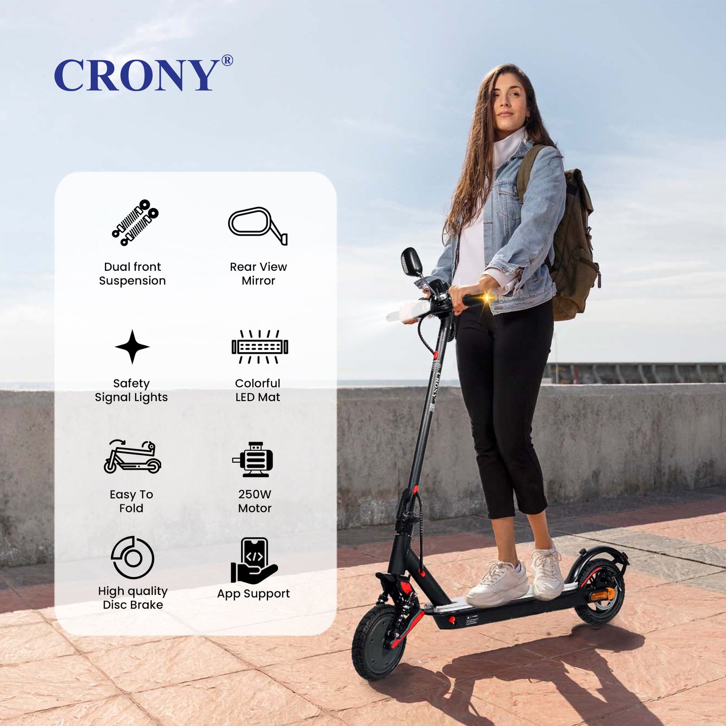 CRONY XM M365 High Configuration Scooter  with 7 colors LED with APP 25-45KM/H Aluminium Alloy Folded 8 Inch tires with shockproof