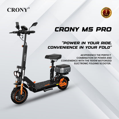 CRONY M5 Pro High-Speed Electric Scooter Up to 80 km/h, 10-Inch Wide Tires, Mobile Phone Holder, Bluetooth Speaker, Rear Luggage Box, Rearview Mirrors, Dual LED Headlamps, IPX4 Waterproof, App Connectivity