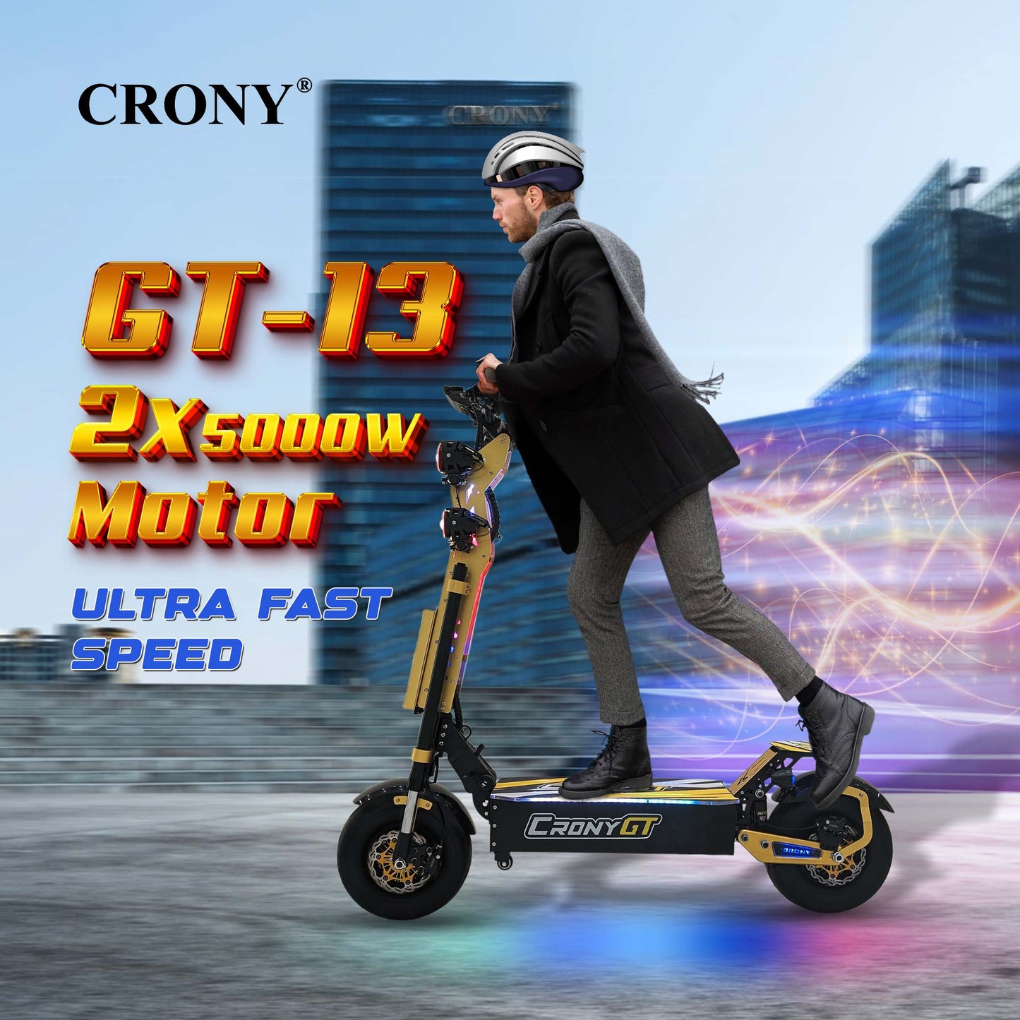 CRONY GT-13 GT13 Electric Scooter 5000Wx2 Motors 75V/31.2AH Battery 65-90KM Range Disc Brakes Front/Rear Suspension High configuration E-Scooter