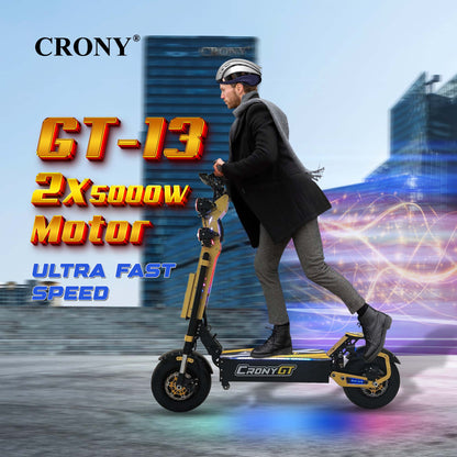 CRONY GT-13 GT13 Electric Scooter 5000Wx2 Motors 75V/31.2AH Battery 65-90KM Range Disc Brakes Front/Rear Suspension High configuration E-Scooter