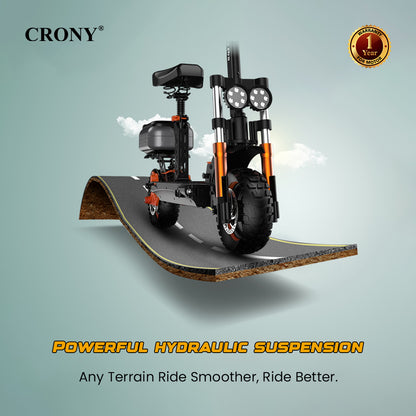 CRONY M5 Pro High-Speed Electric Scooter Up to 80 km/h, 10-Inch Wide Tires, Mobile Phone Holder, Bluetooth Speaker, Rear Luggage Box, Rearview Mirrors, Dual LED Headlamps, IPX4 Waterproof, App Connectivity