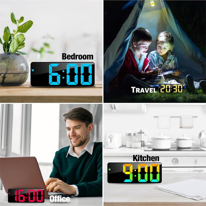 CRONY GH0732 Colours Electronic Clock Digital Alarm Clock RGB  Colorful LED Bedside Alarm Clocks Snooze Date Time Display Color Change Big Digit Brightness Adjustable USB&Battery Powered