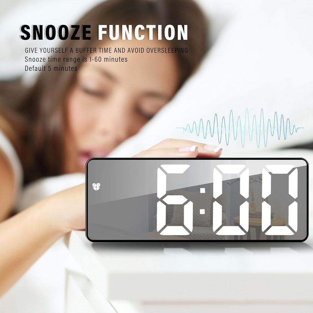 CRONY GH0712 White Electronic Clock Digital Alarm Clock LED Digital Alarm Clock Mirror Table Clock USB Cable Alarm Clock End Alarm 12/24 Hours Snooze Voice Control Temperature Display