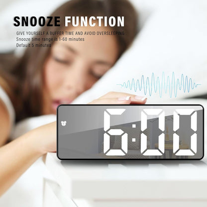CRONY GH0712 White Electronic Clock Digital Alarm Clock LED Digital Alarm Clock Mirror Table Clock USB Cable Alarm Clock End Alarm 12/24 Hours Snooze Voice Control Temperature Display