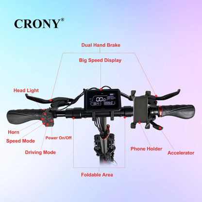 CRONY T4 Electric Scooter Big LCD Display With Seat 2000W Motor Smart App Control Triple LED Headlamps & Foldable Design with Smart Lock & Flashing Mode Front/Rear Suspension