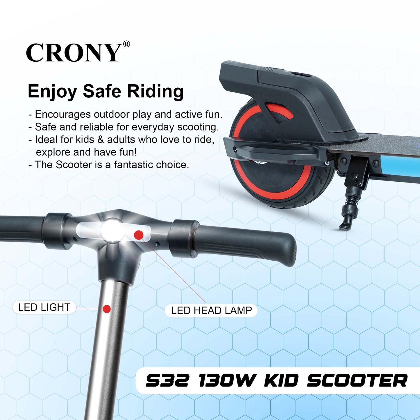 سكوتر كيدز CRONY S32 S31 130 واط 6.3 بوصة عجلة سرعة قصوى 16 كم/س بطارية 21 فولت تصميم سهل الطي