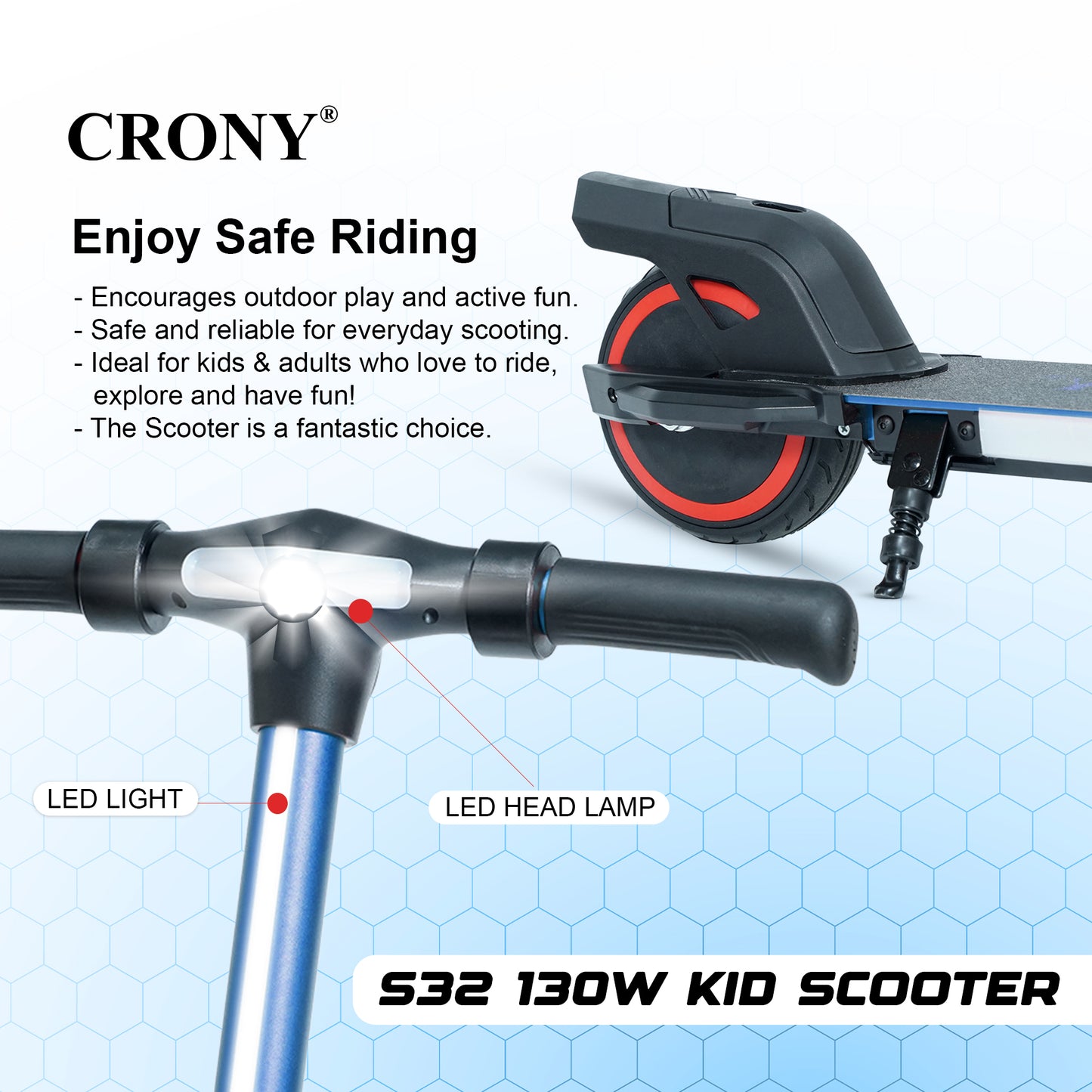 سكوتر كيدز CRONY S32 S31 130 واط 6.3 بوصة عجلة سرعة قصوى 16 كم/س بطارية 21 فولت تصميم سهل الطي