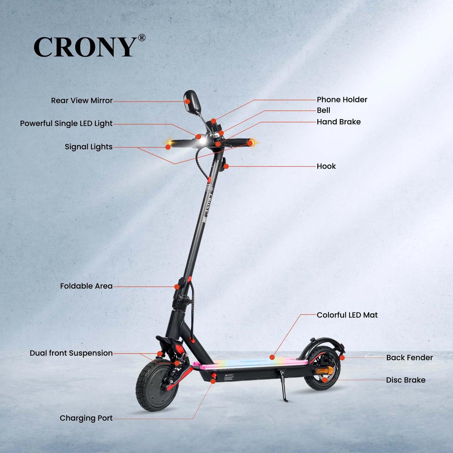CRONY XM M365 High Configuration Scooter  with 7 colors LED with APP 25-45KM/H Aluminium Alloy Folded 8 Inch tires with shockproof