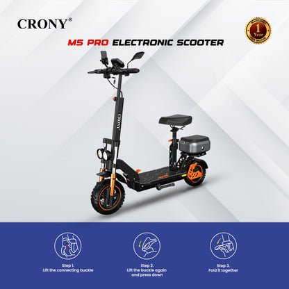 CRONY M5 Pro High-Speed Electric Scooter Up to 80 km/h, 10-Inch Wide Tires, Mobile Phone Holder, Bluetooth Speaker, Rear Luggage Box, Rearview Mirrors, Dual LED Headlamps, IPX4 Waterproof, App Connectivity