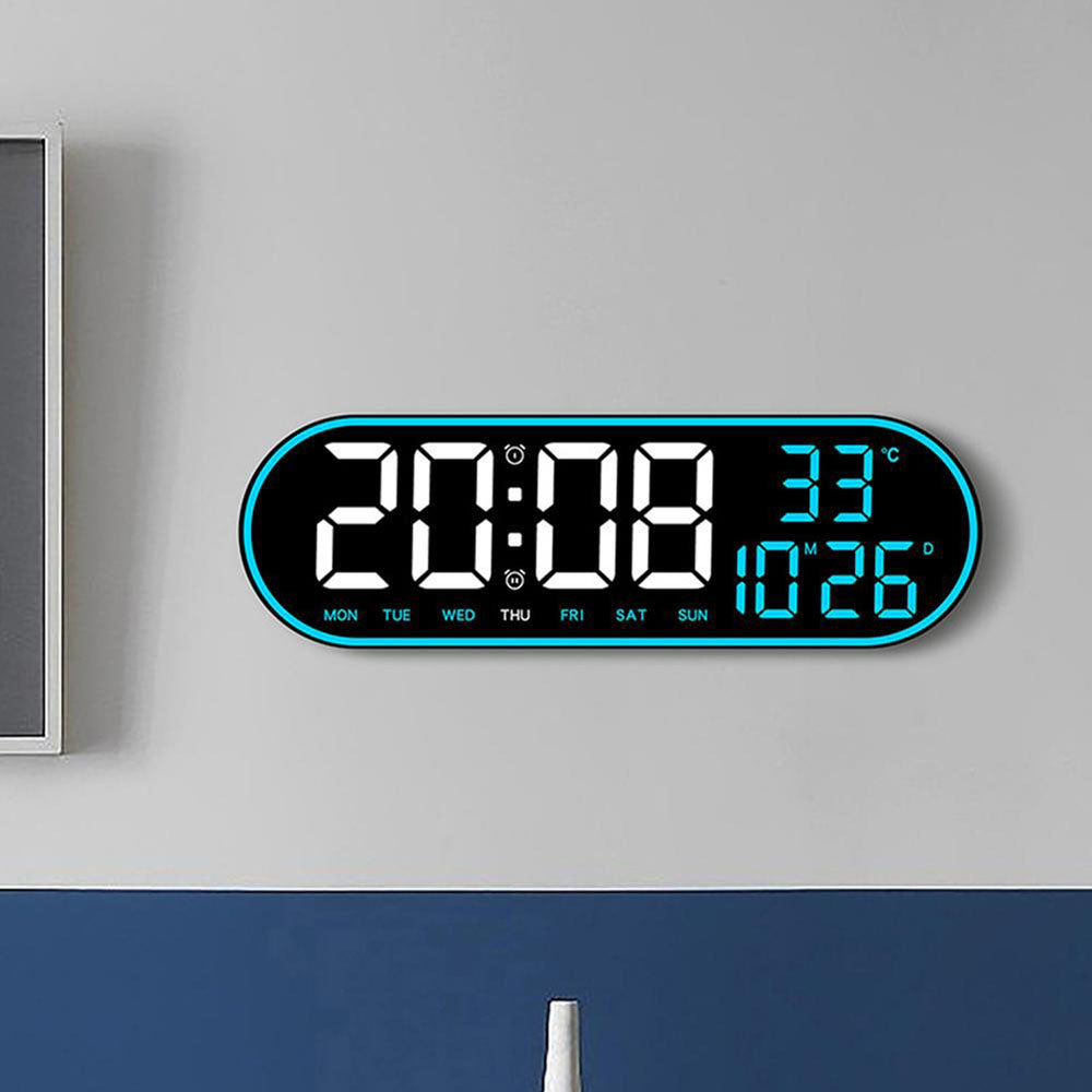 CRPONY 8021 White+Blue Electronic Clock Display 5 Adjustable Brightness Wall Clock For Home Farmhouse Office