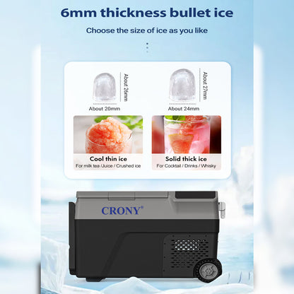 CRONY B35IM Ice Maker refrigerator with wheels Lever 38L Portable Ice Maker &amp; Freezer Home &amp; Car Use -20°C 7 Bullet Ice LED Control Wheels