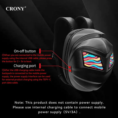 CRONY Iron Man Water transfer Crown LED Display Backpack Upgrade Iron Man LED Backpack Screen Knight Motorcycle Backpack Cool Travel Bag Scooter Bag -2