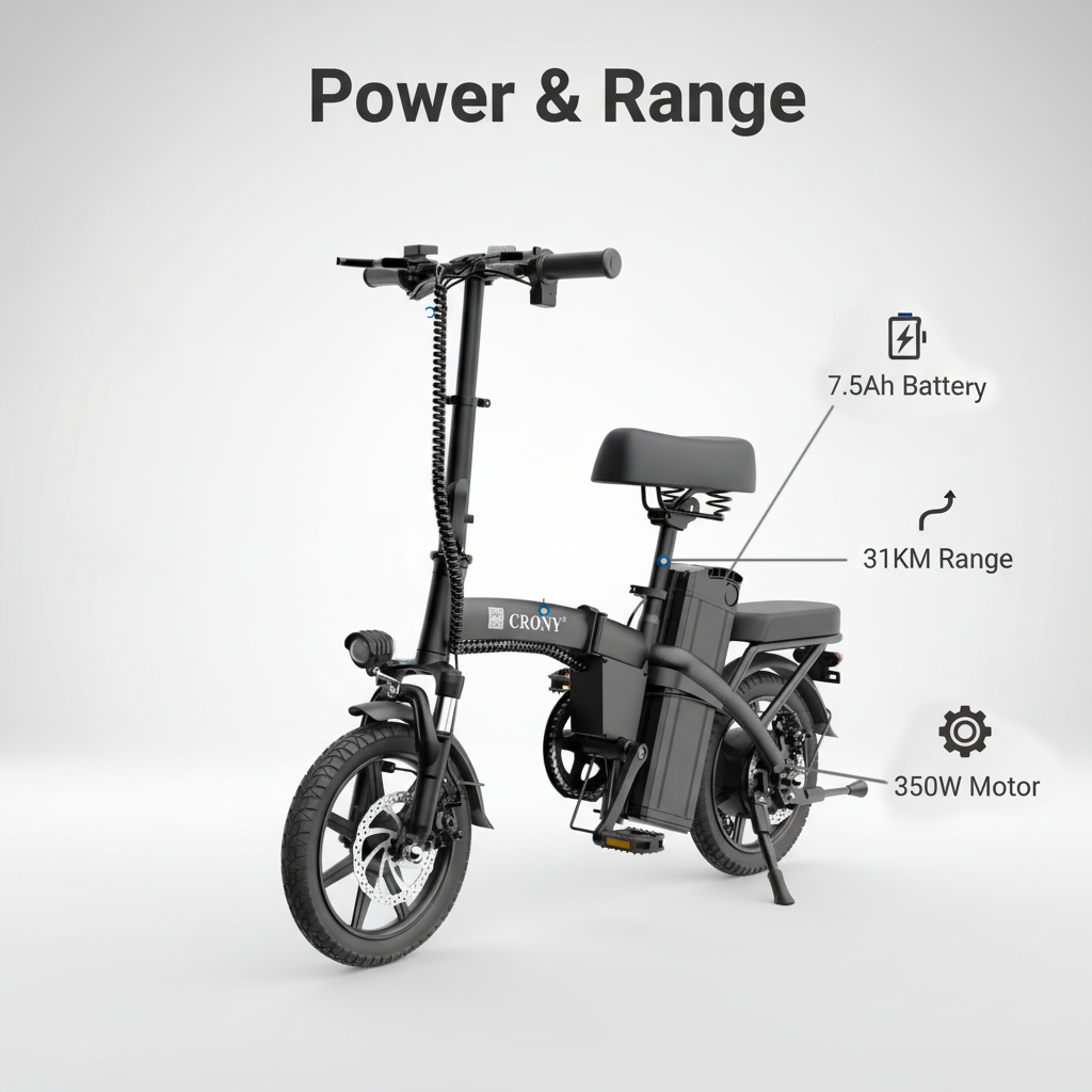 CRONY A5F Compact Electric Bike 14 Inch Foldable E Bike  350W Motor Commuter City Travel