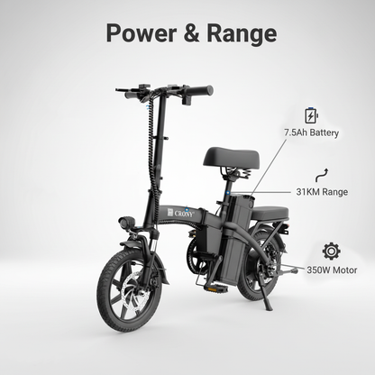 CRONY A5F Compact Electric Bike 14 Inch Foldable E Bike  350W Motor Commuter City Travel