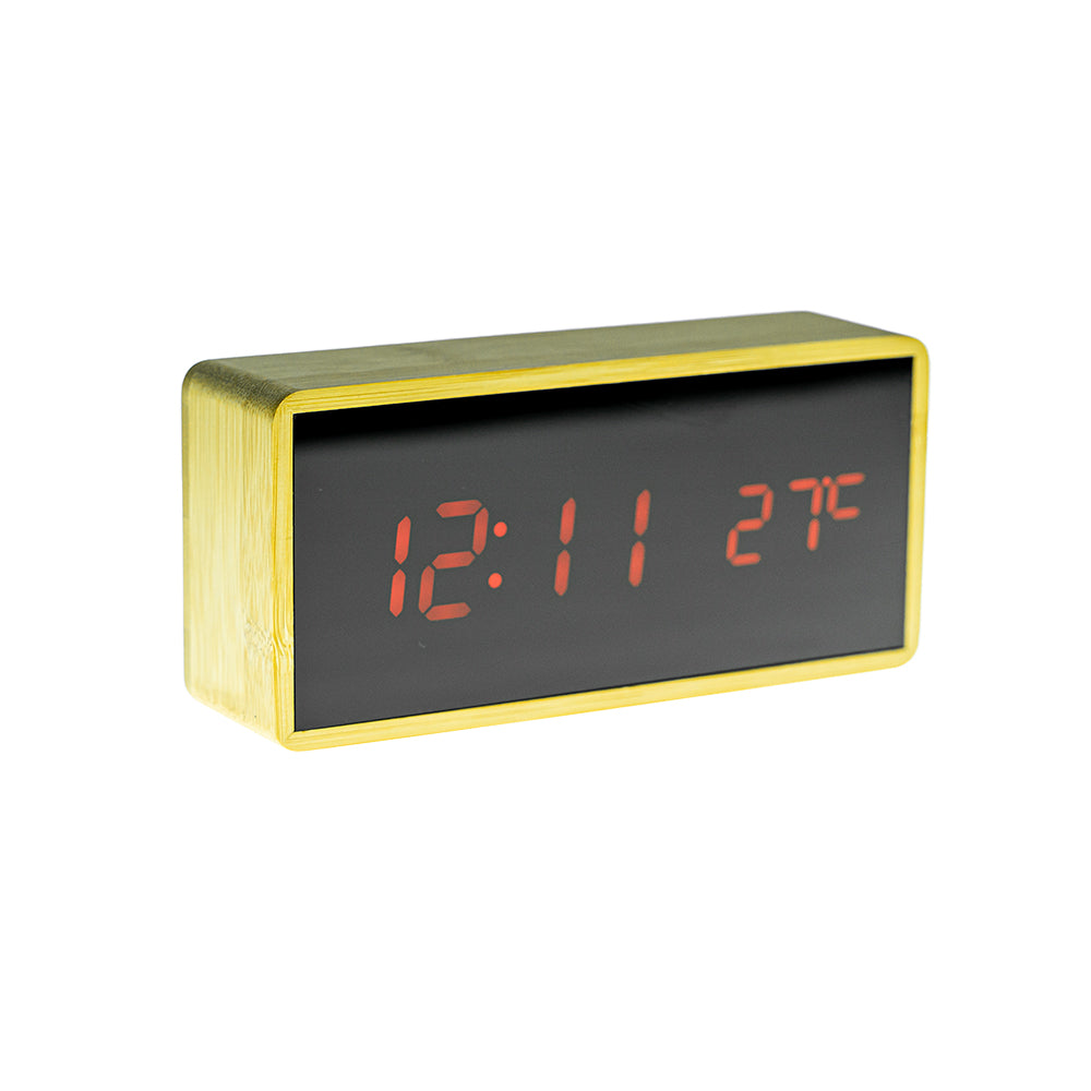 CRONY NEW1299 ساعة مع ضوء أحمر رقمي LED BT منبه مع ساعة خشبية للشحن اللاسلكي