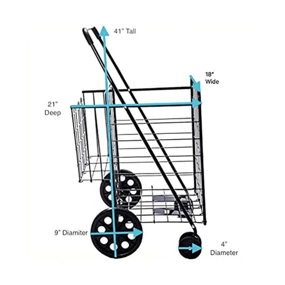 CRONY Double basket large shopping cart Foldable Wheeled Compact Portable Luggage Cart Metal Foldable Supermarket Trolley Folding Shopping Cart