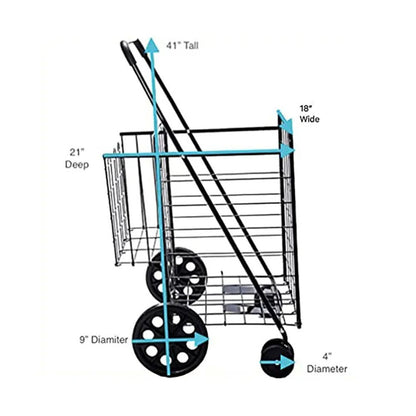 CRONY Double basket large shopping cart Foldable Wheeled Compact Portable Luggage Cart Metal Foldable Supermarket Trolley Folding Shopping Cart