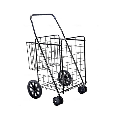 CRONY Double basket large shopping cart Foldable Wheeled Compact Portable Luggage Cart Metal Foldable Supermarket Trolley Folding Shopping Cart