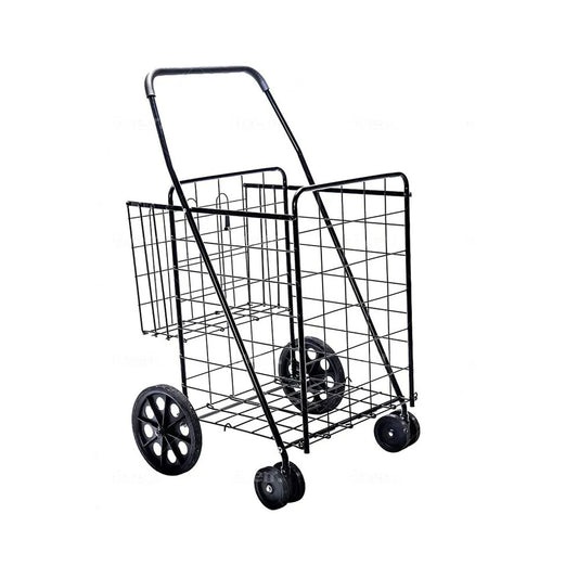 CRONY Double basket large shopping cart Foldable Wheeled Compact Portable Luggage Cart Metal Foldable Supermarket Trolley Folding Shopping Cart