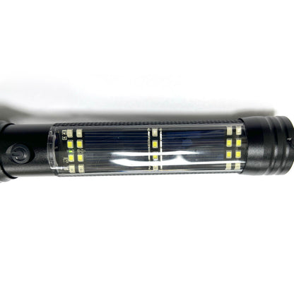 H04-T01 مصباح يدوي تكتيكي يعمل بالطاقة الشمسية، متعدد الوظائف، مصباح LED خارجي للسيارة، مصباح شعلة فائق السطوع، مع مطرقة أمان