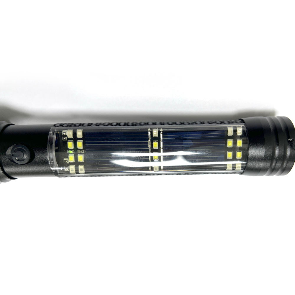 H04-T01 Solar Powered Tactical Flashlight Multi Function Outdoor Car LED Flashlight Ultra Bright Torch Light, with Safety Hammer