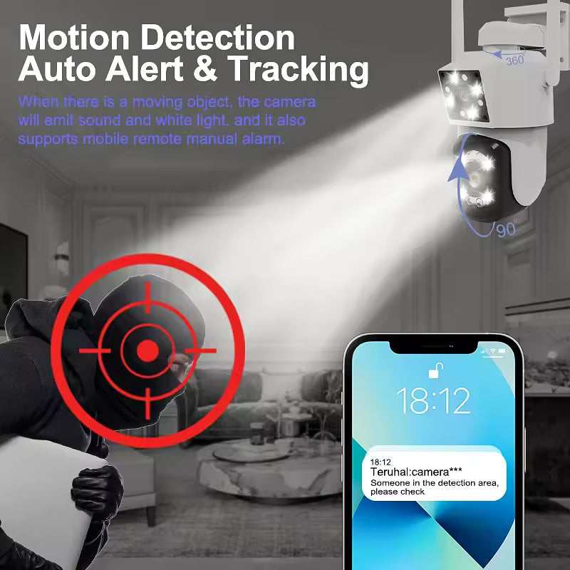 CRONY A3 WiFi 4K Binocular Security Camera Outdoor Indoor AI Motion Detection Color Night Vision 2-Way Audio Waterproof 360° PTZ Surveillance Cam with LED IR Light for Home ICAM365 App