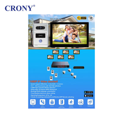 نظام جرس الباب بالفيديو CRONY TUYATY102THTD2 بشاشة لمس 10 بوصة AHD سلكي مع كاميرا 1080P تحكم ذكي عبر التطبيق كشف الحركة فتح عن بُعد رؤية ليلية دعم بطاقة TF