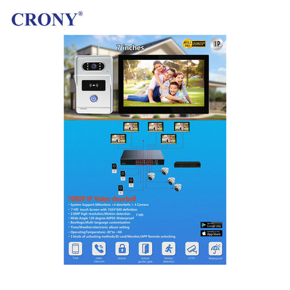 CRONY TUYATY75T-HTD2 7inch AHD Wires Video doorphone 7 Inch Monitor 2MP Camera WiFi Waterproof Two Way Audio Night Vision