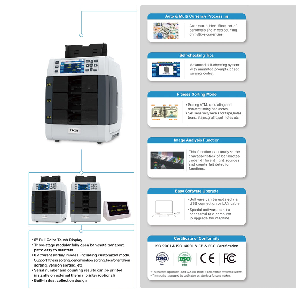 CRONY WR8301 2 + 1 Pocket Banknote Sorting Machine