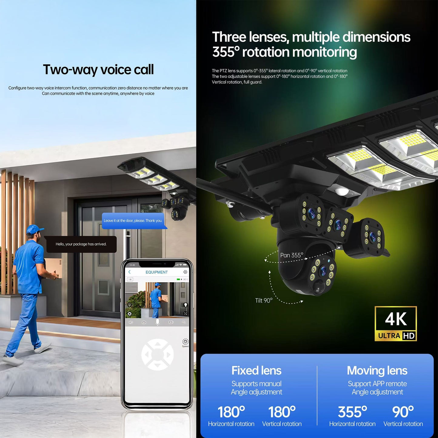CRONY XA11-WIFI-4K（V380 PRO APP）Solar street light 3 Head Camera