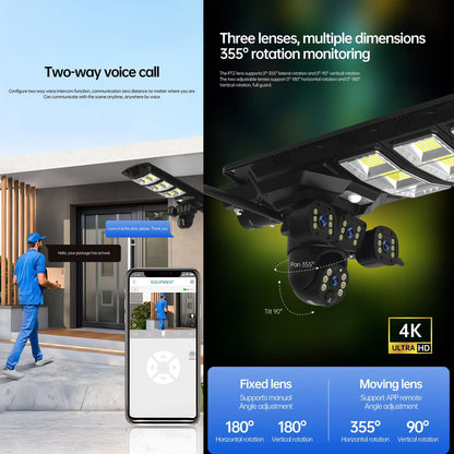CRONY XA11-WIFI-4K（V380 PRO APP）Solar street light 3 Head Camera