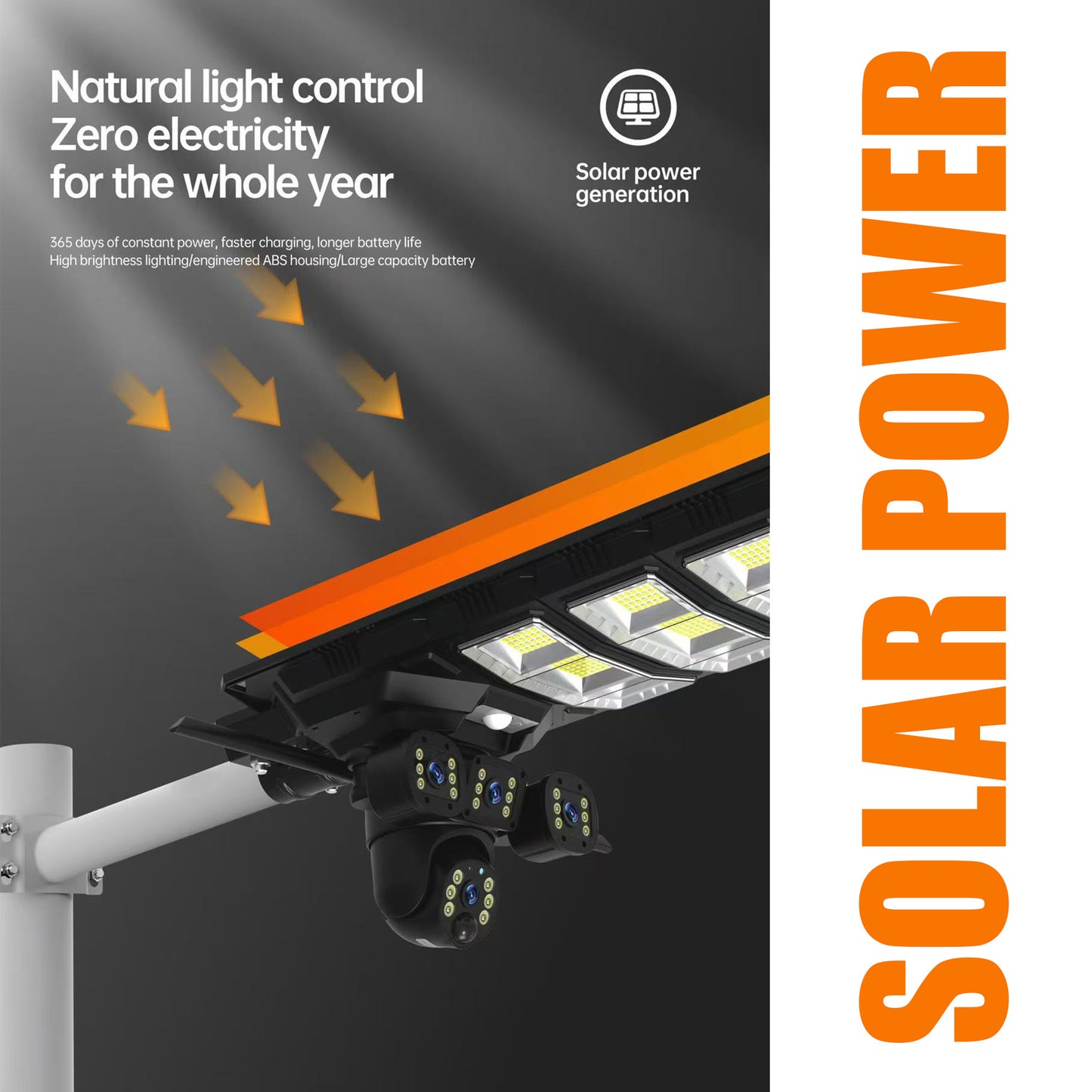 CRONY XA11-WIFI-4K（V380 PRO APP）Solar street light 3 Head Camera