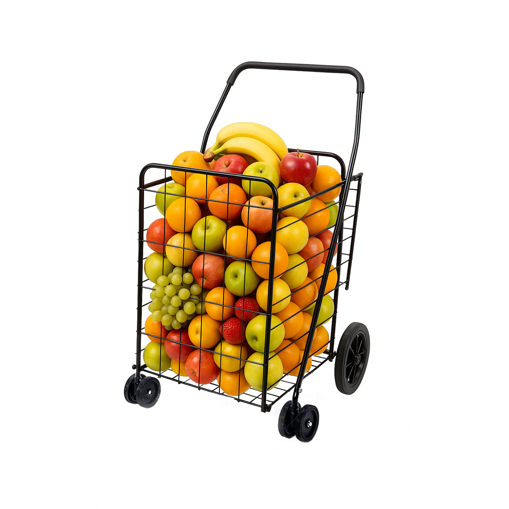 CRONY Double basket large shopping cart Foldable Wheeled Compact Portable Luggage Cart Metal Foldable Supermarket Trolley Folding Shopping Cart