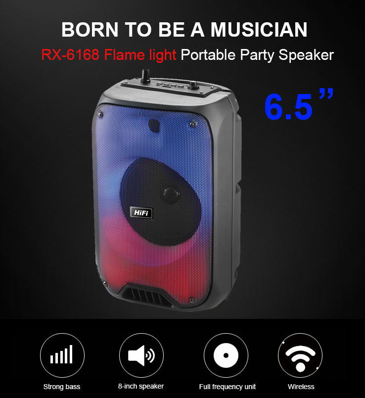CRONY RX-6168 Speaker portable blututh speaker dancing speaker with flame light 10W party outdoor karaoke speaker