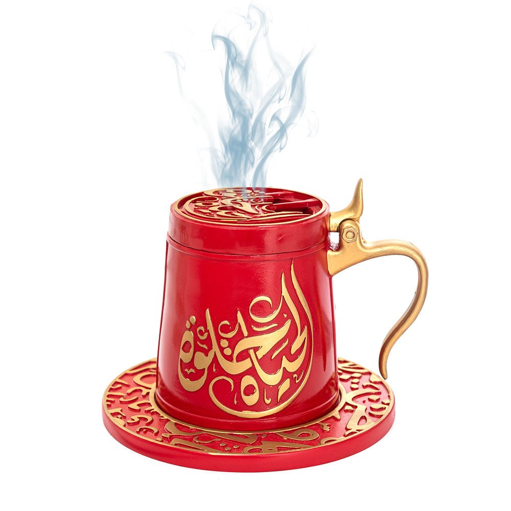 Bakhoor Big teacup Bukhoor Dukhoon Portable Incense Burner-RED - Edragonmall.com