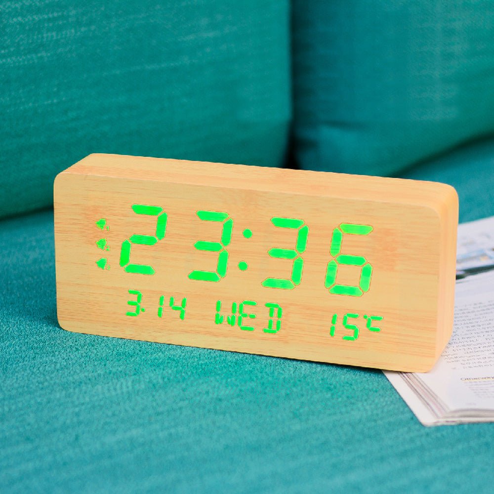 CRONY 1501 LED Perpetual Calendar Week Wooden Alarm Clock Thermometer Weekday Alarm Clock - Edragonmall.com
