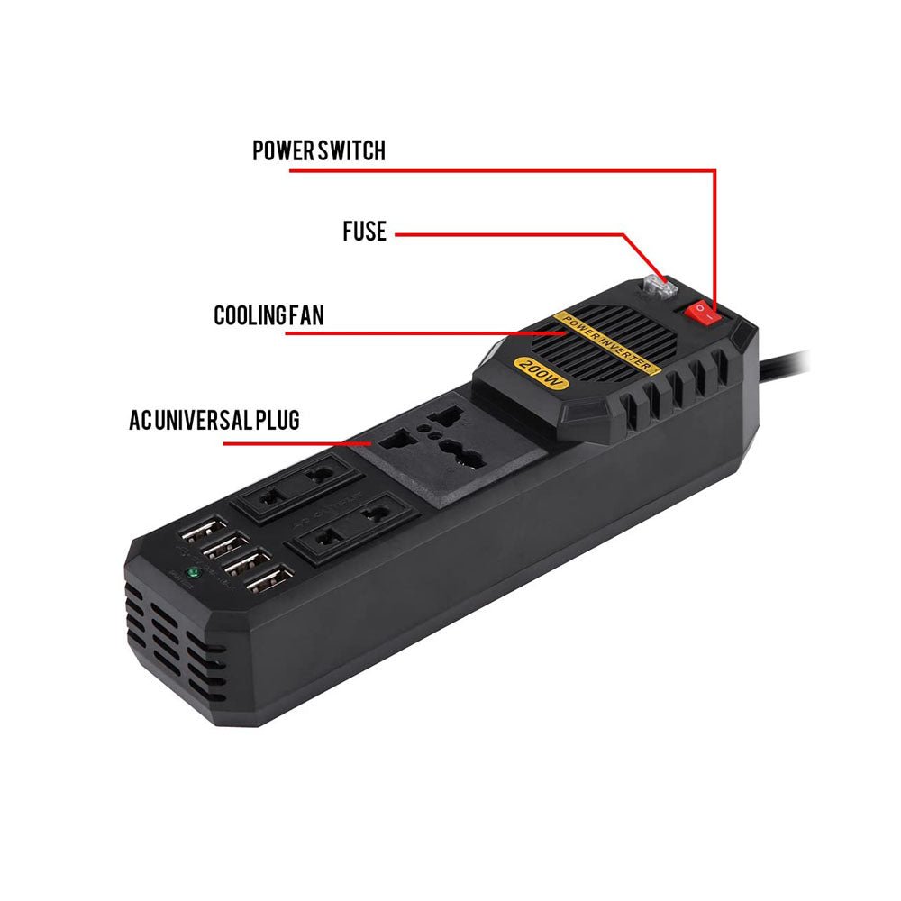 CRONY 200W Inverter with 4 USB DC 12V to AC 220V Car Power Inverter with 4 USB Port Cigarette Lighter - Edragonmall.com