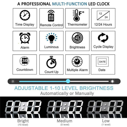 CRONY 3D-6608 Clock Intelligent Three-Dimensional Remote Control Light Multi-Function Wall Clock - Edragonmall.com