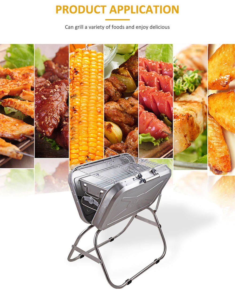 CRONY 8828 Portable grill Folding Stainless Steel Commercial Portable Outdoor Camping Charcoal Bbq Grill - Edragonmall.com