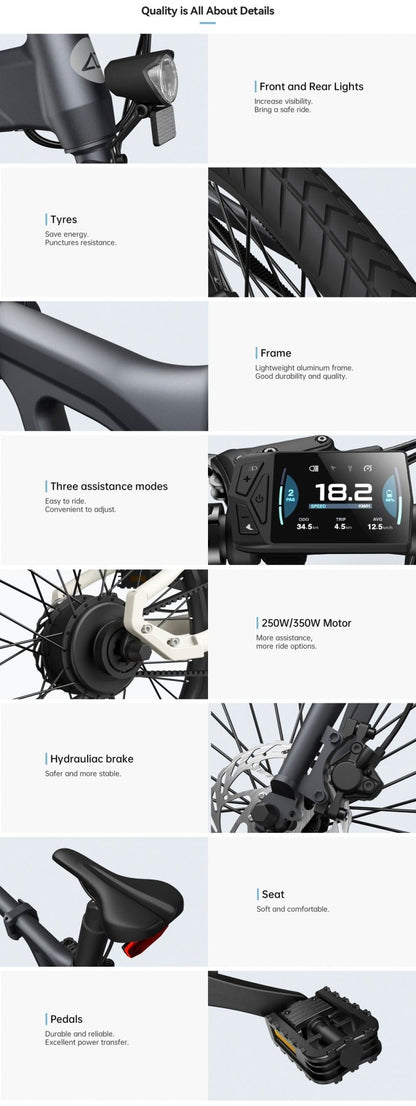 CRONY A20 Endurance MAX 100KM ADO Bike 350W 10.4 Ah Battery Electric bicycle - Edragonmall.com