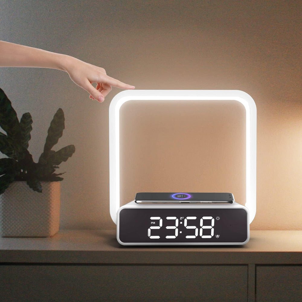 CRONY B18D Wireless charge + Ambient light + Electronic clock Bedside Lamp Touch Control Lamp Alarm Clock LED Night Light - Edragonmall.com