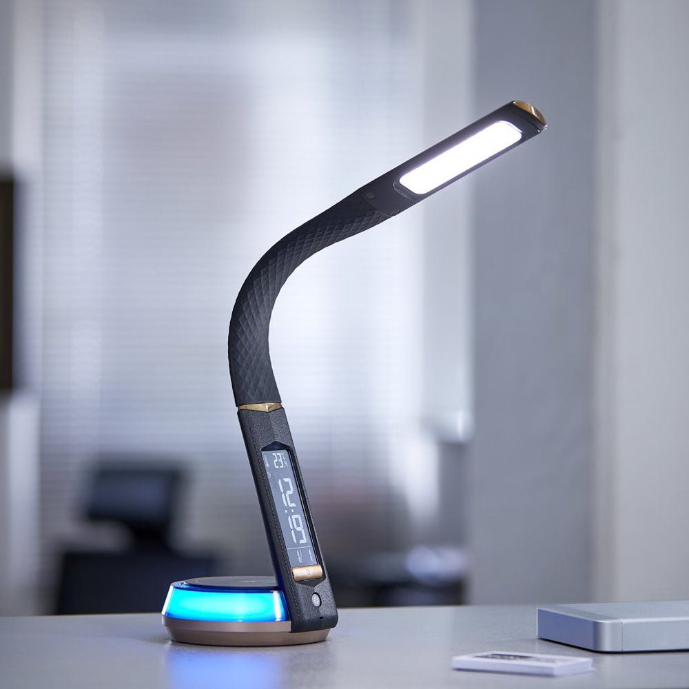 CRONY B22D Table Lamp with wirelese charge-night light Clock LED desk lamp table lamp wireless charger leather look with wireless QI integrated clock - Edragonmall.com