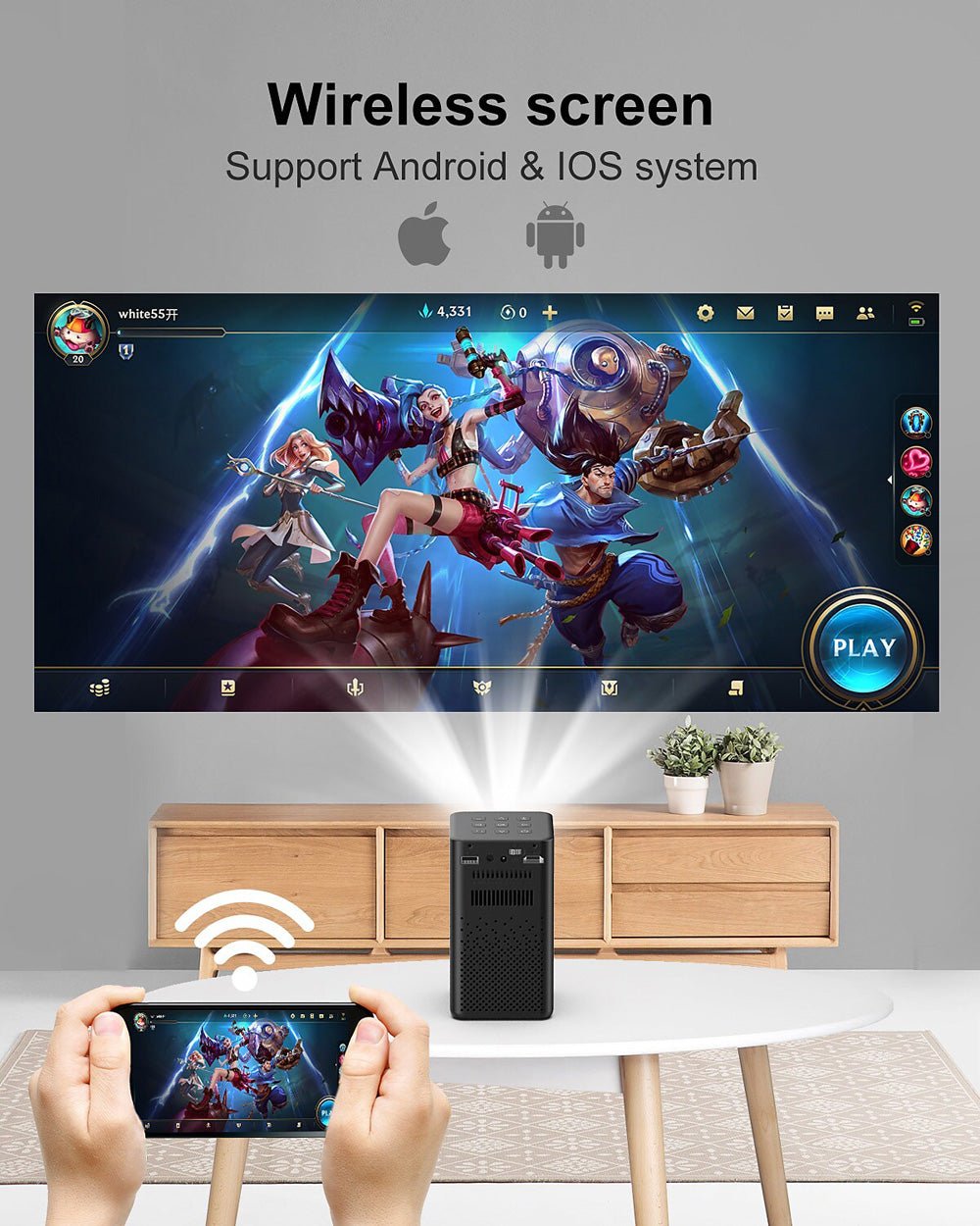 CRONY C900 upright Projector with BT speaker Smart DLP Projector Bluetooth 5.0 1080P Supported Wireless Mirroring Built-in Battery - Edragonmall.com