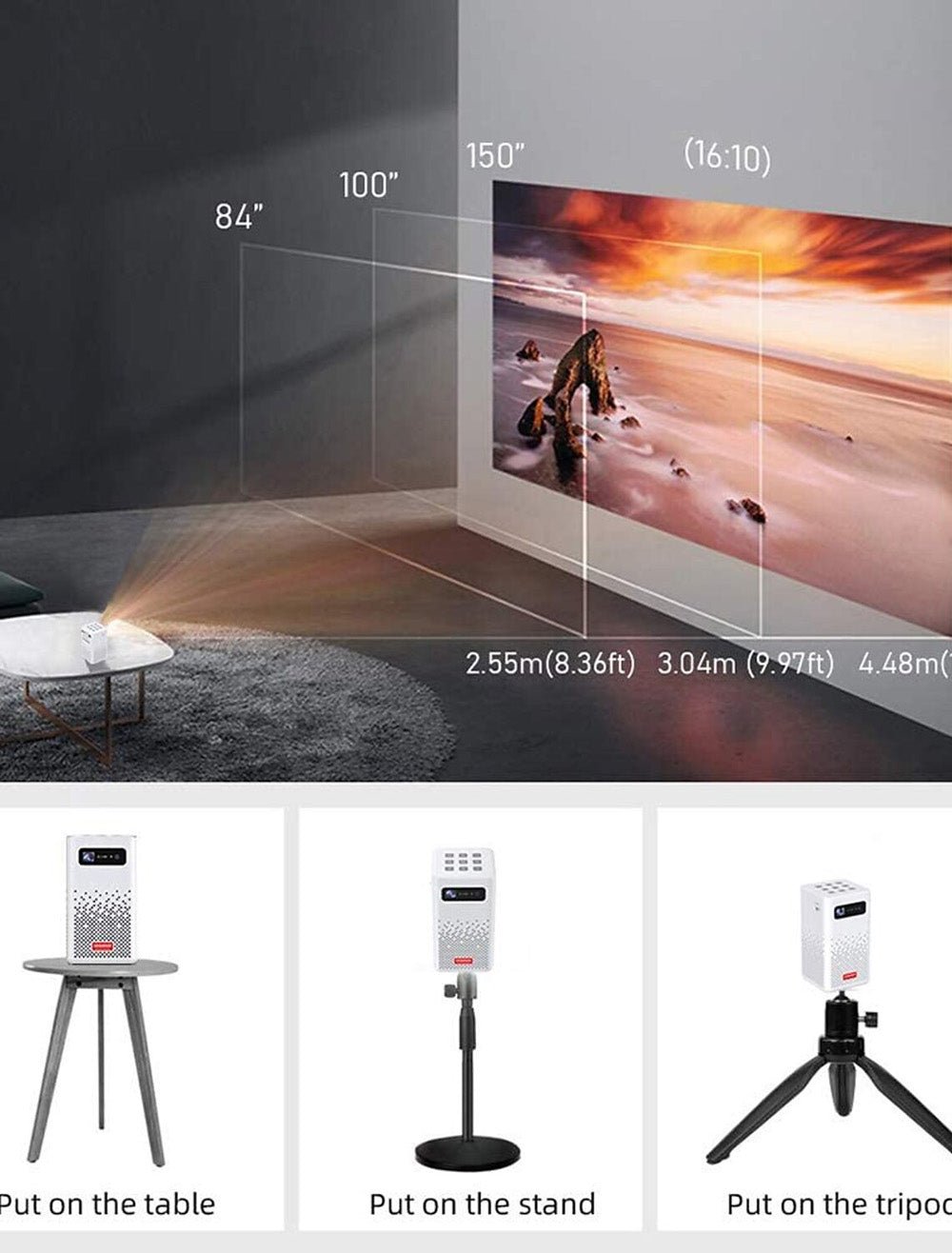 CRONY C900 upright Projector with BT speaker Smart DLP Projector Bluetooth 5.0 1080P Supported Wireless Mirroring Built-in Battery - Edragonmall.com