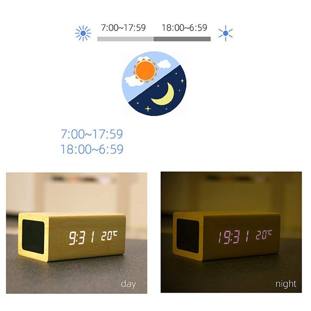 CRONY CN1299 Wooden Digital LED Clock with Wireless Moblie charging Bluetooth Speaker Alarm Temperature - Edragonmall.com