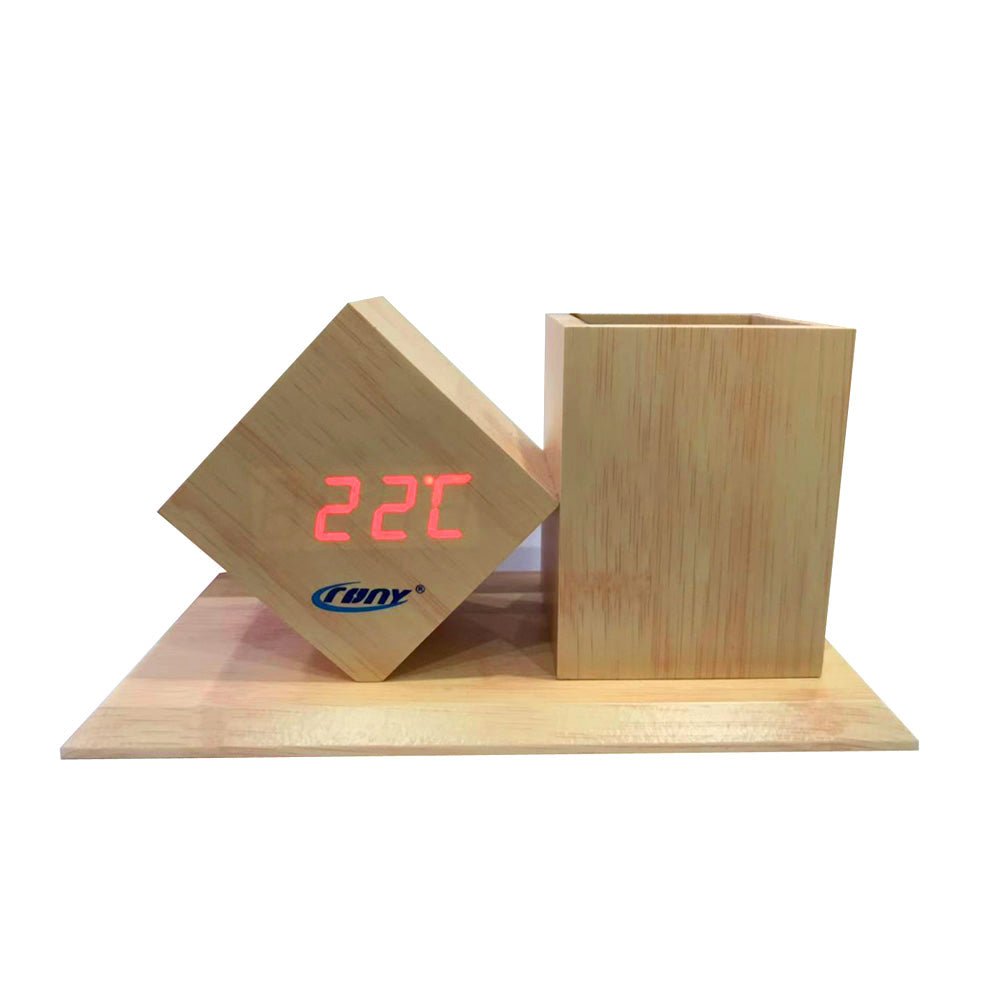 CRONY CN2025 Wooden pen holder digital LED Clock with Alarm and Temperature - Edragonmall.com