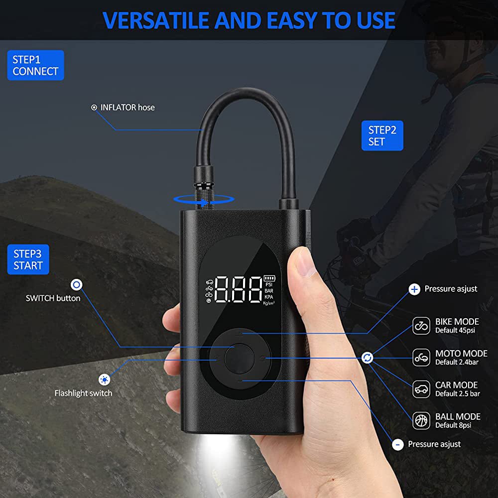 CRONY FG01 Portable Electric Air Inflator Portable Tire Inflator with Digital Display, 150PSI 4000mAh Rechargeable Battery - Edragonmall.com