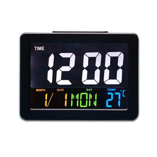 CRONY GH-2000 ساعة إلكترونية ملونة بجانب السرير، منبه LED بشاشة كبيرة مع التاريخ ودرجة الحرارة | أسود