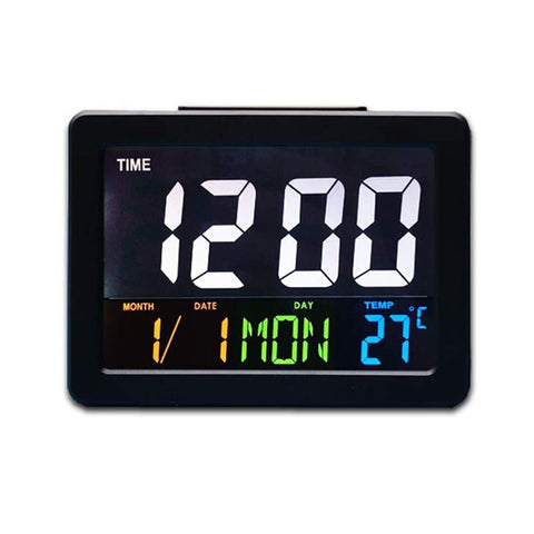 CRONY  GH-2000 Color Electronic Clock Bedside Large Screen LED Alarm Clock with Date, Temperature | Black